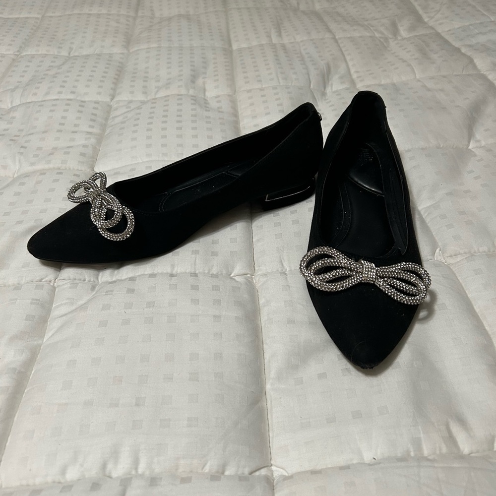 Jones New York Black Flats with Silver Bow